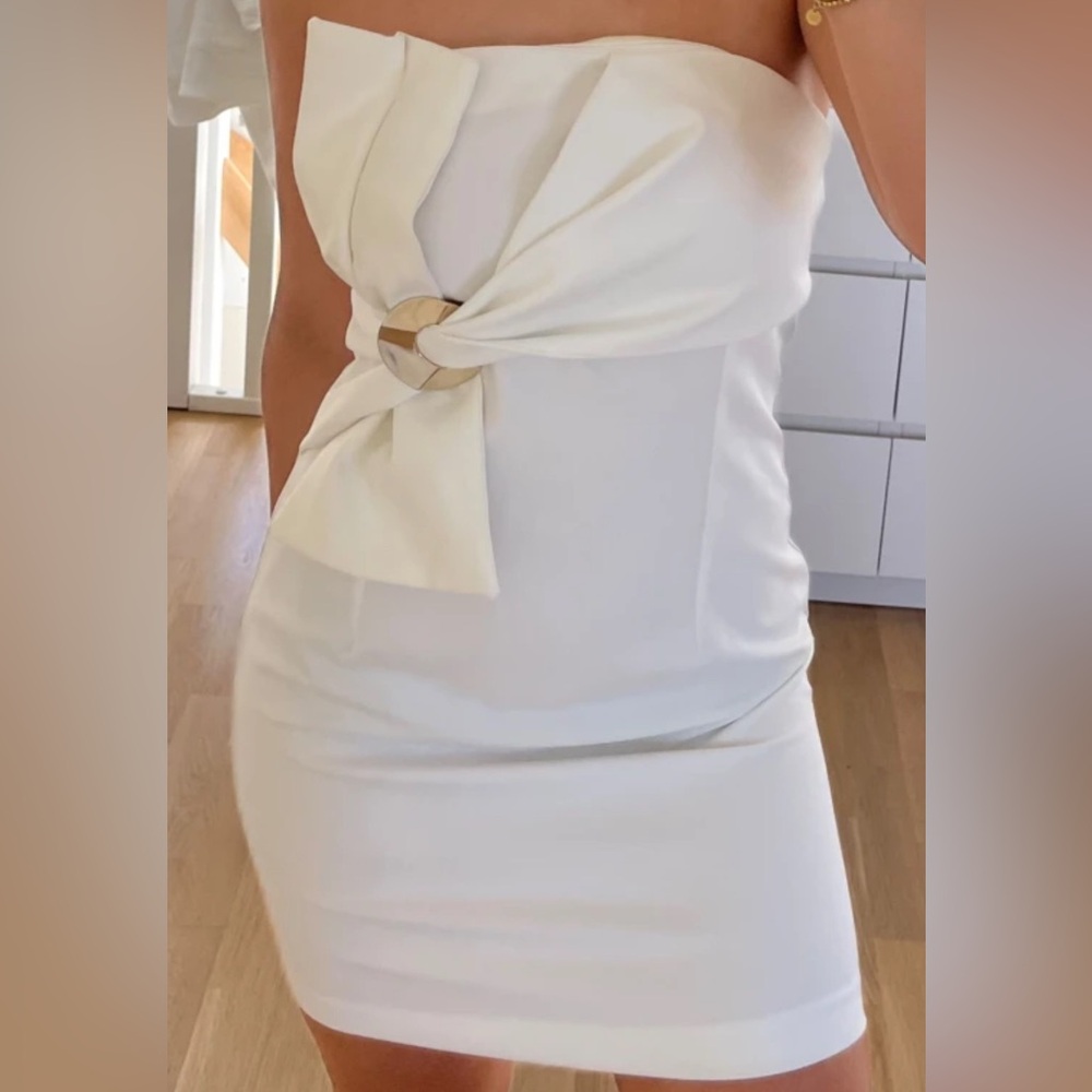 Zara White Strapless Dress with Gold Detailing